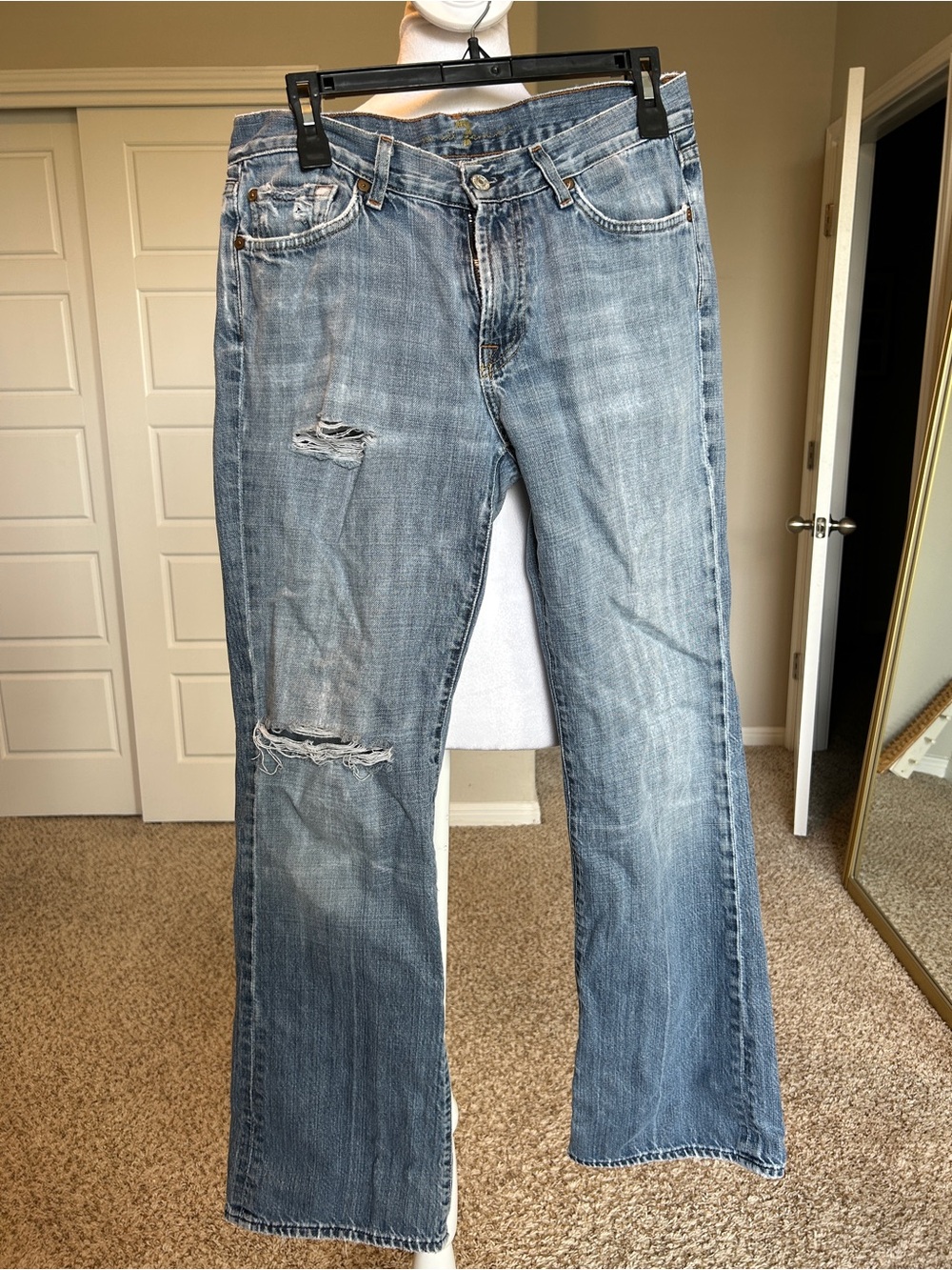 Seven for All Mankind Distressed Mid-rise Bootcut Jeans Size 31 Y2K 90s